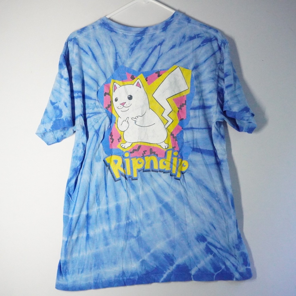 Ripndip Pikachu Parody T-Shirt Blue Tie Dye Pokemon Graphic Tee Large‎